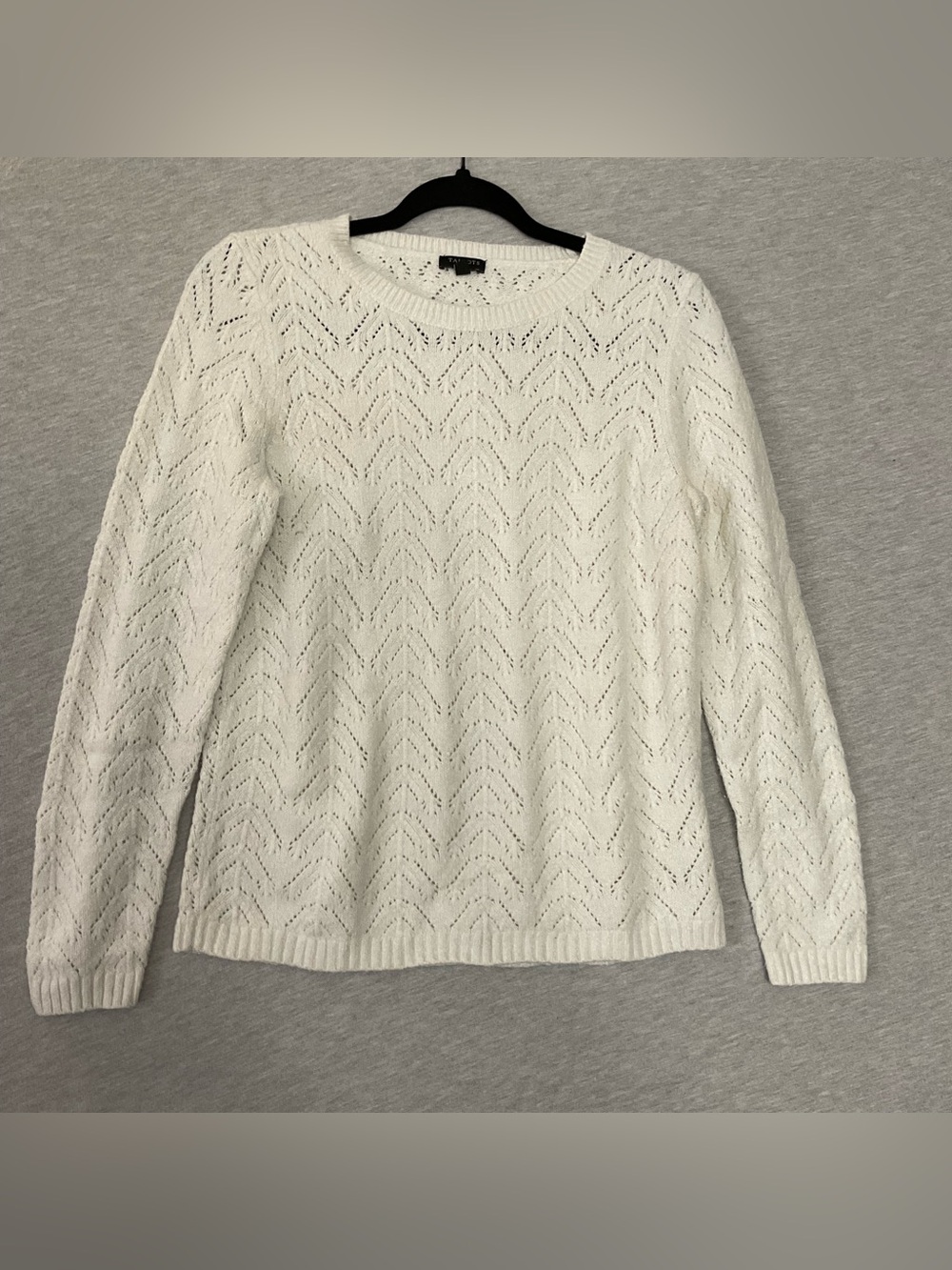 Talbots White Pointelle Crewneck Sweater